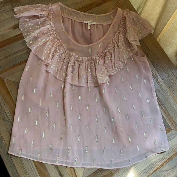 Rebecca Taylor Powder Pink and Gold Metallic Silk Flutter Sleeve Blouse Size 6 - Picture 8 of 10
